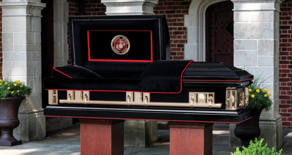 Batesville military casket showing Marines insignia